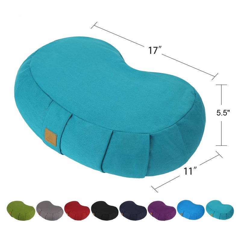 FelizMax Crescent Zafu Meditation Pillow, 44 x 28 x 14 cm, Zabuton Yoga Bolster, Meditation Cushion, Floor Pouf, Yoga Pillow, Zippered Organic Cotton Cover, Natural Buckwheat, Kneeling Pillow - Large - Image 2